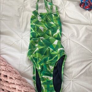 Green Geometric Swimsuit by Arena